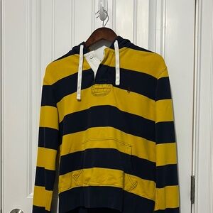 Ralph Lauren Yellow and Navy Striped Rugby Hoodie